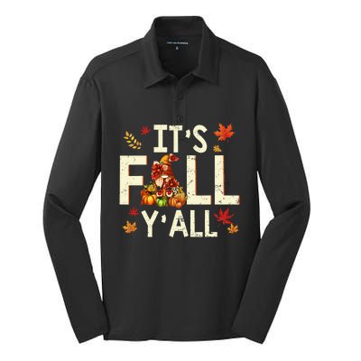 Its Fall Yall Gnome Pumpkin Halloween Thanksgiving Autumn Silk Touch Performance Long Sleeve Polo