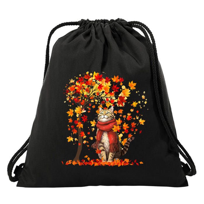 ItS Fall YAll Cat Leaf Fall Tree Hello Autumn Thanksgiving Drawstring Bag