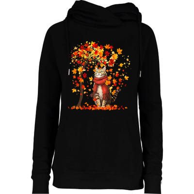 ItS Fall YAll Cat Leaf Fall Tree Hello Autumn Thanksgiving Womens Funnel Neck Pullover Hood