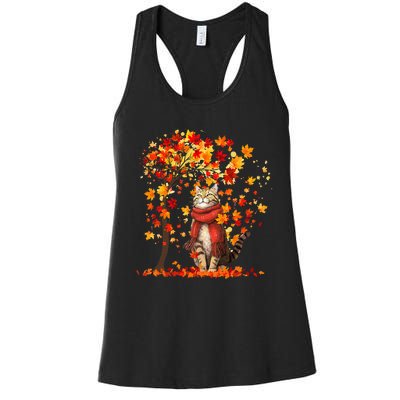 ItS Fall YAll Cat Leaf Fall Tree Hello Autumn Thanksgiving Women's Racerback Tank