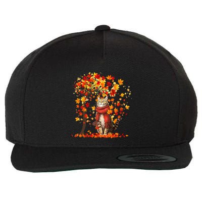 ItS Fall YAll Cat Leaf Fall Tree Hello Autumn Thanksgiving Wool Snapback Cap