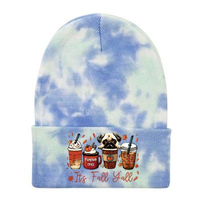 It’S Fall Y’All Pug Dog Coffee Pumpkin Spice Latte Autumn Tie Dye 12in Knit Beanie