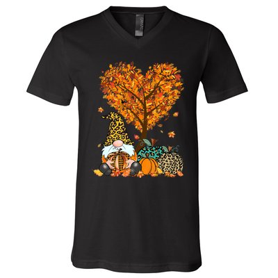 It's Fall Y'all Cute Gnomes Pumpkin Autumn Tree Fall Leaves V-Neck T-Shirt