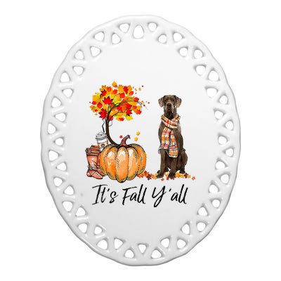 It's Fall Y'all Great Dane Dog Lovers Thanksgiving Halloween Ceramic Oval Ornament