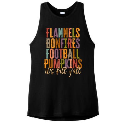 Its Fall Yall Flannels Bonfires Football Pumpkins Autumn Ladies PosiCharge Tri-Blend Wicking Tank