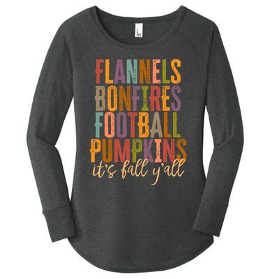 Its Fall Yall Flannels Bonfires Football Pumpkins Autumn Women's Perfect Tri Tunic Long Sleeve Shirt