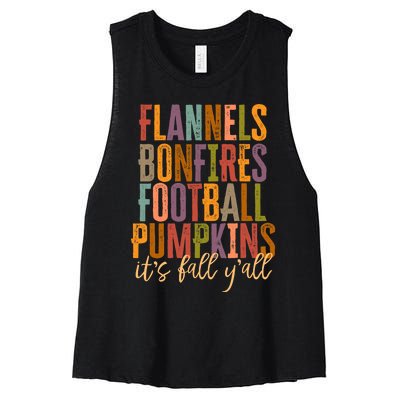 Its Fall Yall Flannels Bonfires Football Pumpkins Autumn Women's Racerback Cropped Tank