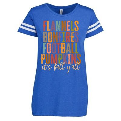 Its Fall Yall Flannels Bonfires Football Pumpkins Autumn Enza Ladies Jersey Football T-Shirt