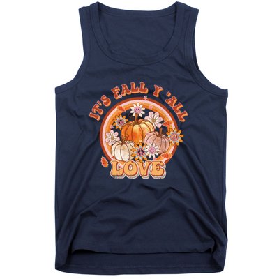 It's Fall Y'all Retro Pumpkin Love Fall Vibes Retro Flora Tank Top