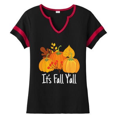 Its Fall Yall Lazy Halloween Costume Thanksgiving Pumpkin Ladies Halftime Notch Neck Tee