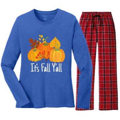 Its Fall Yall Lazy Halloween Costume Thanksgiving Pumpkin Women's Long Sleeve Flannel Pajama Set 