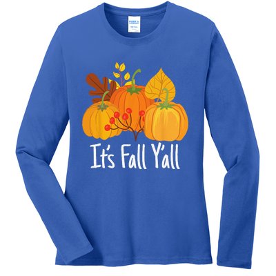 Its Fall Yall Lazy Halloween Costume Thanksgiving Pumpkin Ladies Long Sleeve Shirt