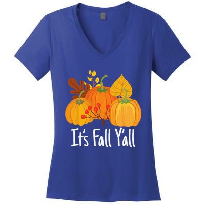 Its Fall Yall Lazy Halloween Costume Thanksgiving Pumpkin Women's V-Neck T-Shirt