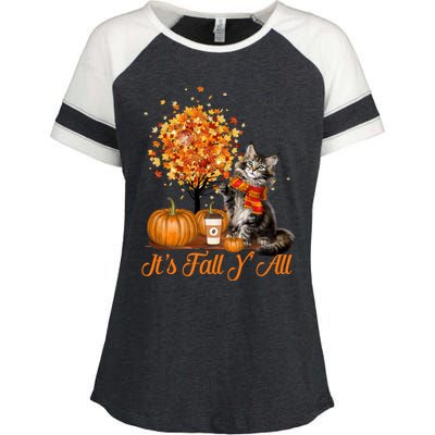 ItS Fall YAll Maine Coon Cat Halloween Hanksgiving Gift Enza Ladies Jersey Colorblock Tee