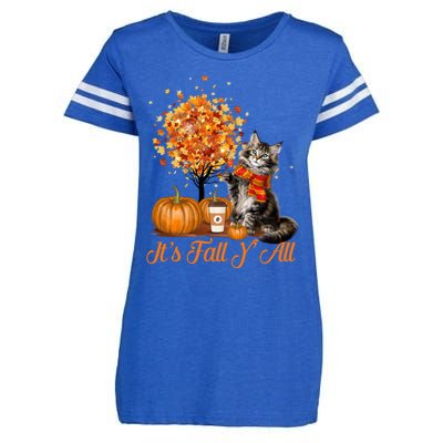 ItS Fall YAll Maine Coon Cat Halloween Hanksgiving Gift Enza Ladies Jersey Football T-Shirt