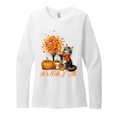 ItS Fall YAll Maine Coon Cat Halloween Hanksgiving Gift Womens CVC Long Sleeve Shirt