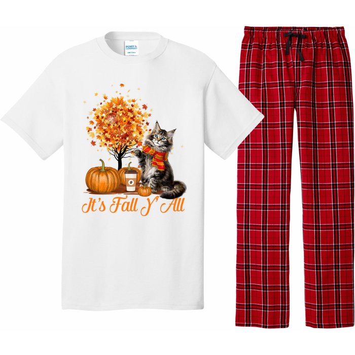 ItS Fall YAll Maine Coon Cat Halloween Hanksgiving Gift Pajama Set