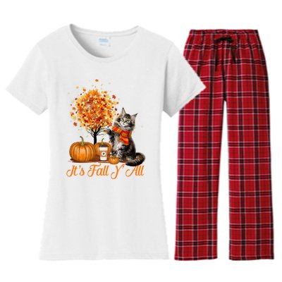 ItS Fall YAll Maine Coon Cat Halloween Hanksgiving Gift Women's Flannel Pajama Set