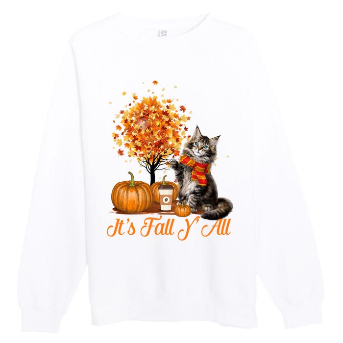 ItS Fall YAll Maine Coon Cat Halloween Hanksgiving Gift Premium Crewneck Sweatshirt