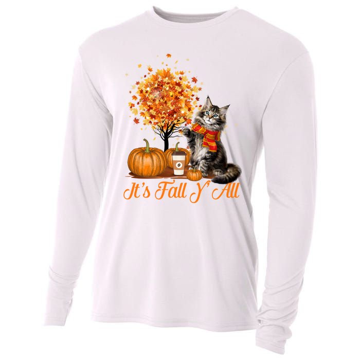 ItS Fall YAll Maine Coon Cat Halloween Hanksgiving Gift Cooling Performance Long Sleeve Crew