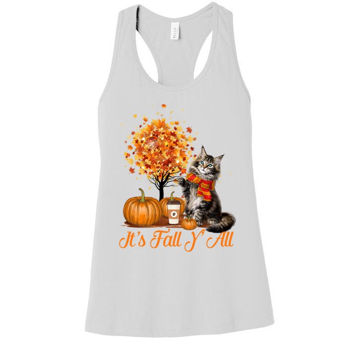 ItS Fall YAll Maine Coon Cat Halloween Hanksgiving Gift Women's Racerback Tank