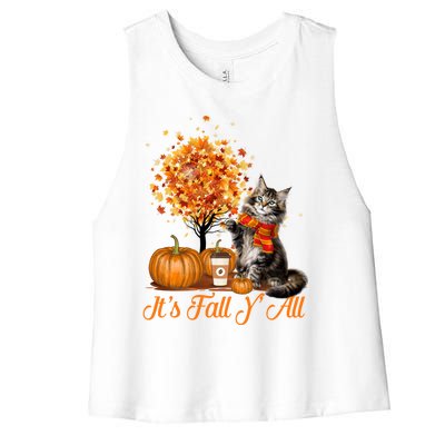 ItS Fall YAll Maine Coon Cat Halloween Hanksgiving Gift Women's Racerback Cropped Tank