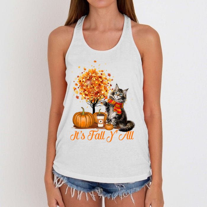 ItS Fall YAll Maine Coon Cat Halloween Hanksgiving Gift Women's Knotted Racerback Tank