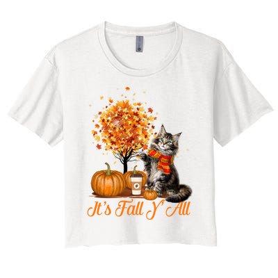 ItS Fall YAll Maine Coon Cat Halloween Hanksgiving Gift Women's Crop Top Tee