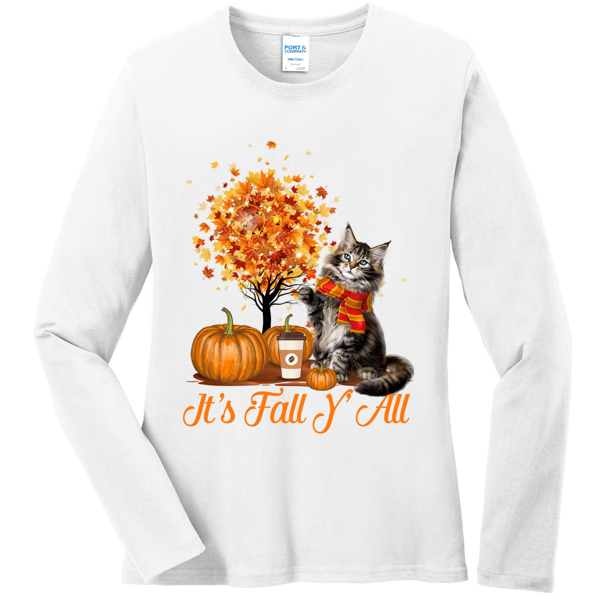 ItS Fall YAll Maine Coon Cat Halloween Hanksgiving Gift Ladies Long Sleeve Shirt