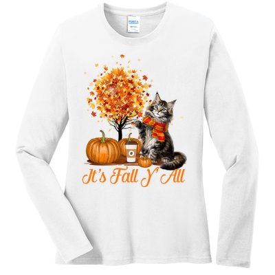 ItS Fall YAll Maine Coon Cat Halloween Hanksgiving Gift Ladies Long Sleeve Shirt