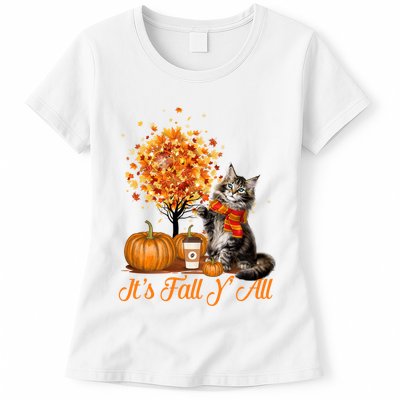 ItS Fall YAll Maine Coon Cat Halloween Hanksgiving Gift Womens T-Shirt