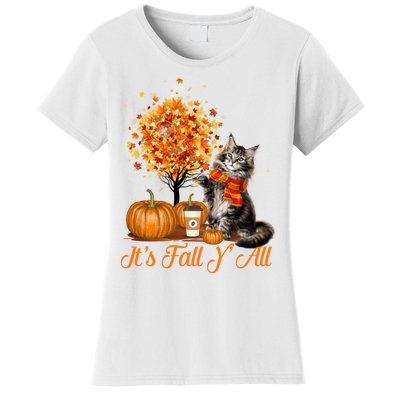 ItS Fall YAll Maine Coon Cat Halloween Hanksgiving Gift Women's T-Shirt