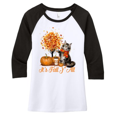 ItS Fall YAll Maine Coon Cat Halloween Hanksgiving Gift Women's Tri-Blend 3/4-Sleeve Raglan Shirt