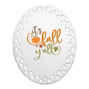 It's Fall Y'all Pumpkin Spice Retro Autumn Thanksgiving Ceramic Oval Ornament