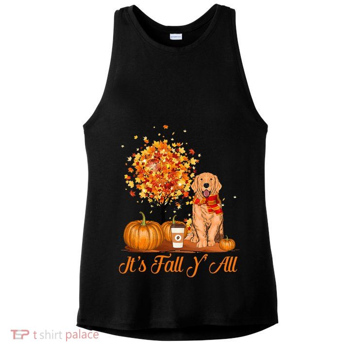 It's Fall Y'All Golden Retrievers Dog Halloween Thanksgiving Ladies PosiCharge Tri-Blend Wicking Tank