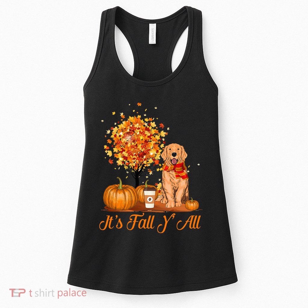It's Fall Y'All Golden Retrievers Dog Halloween Thanksgiving Womens Tank Top