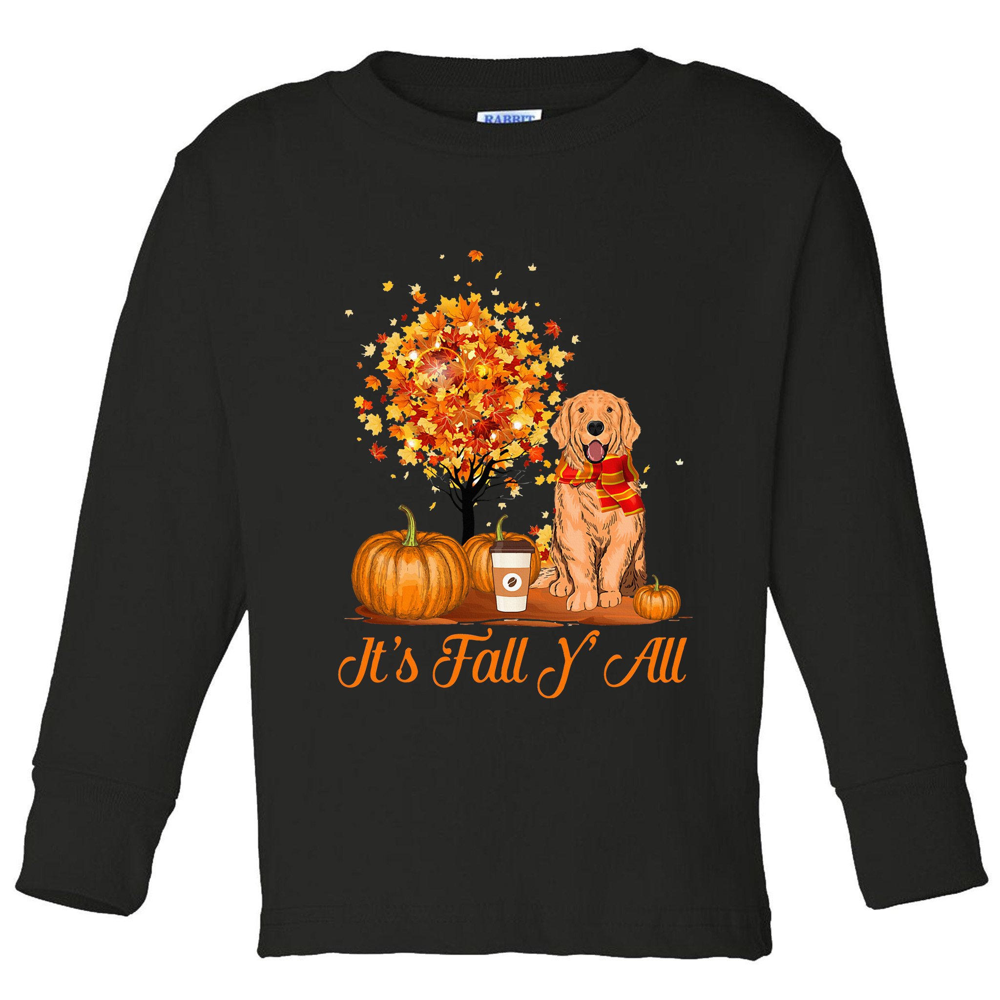 It's Fall Y'All Golden Retrievers Dog Halloween Thanksgiving Toddler Long Sleeve Shirt