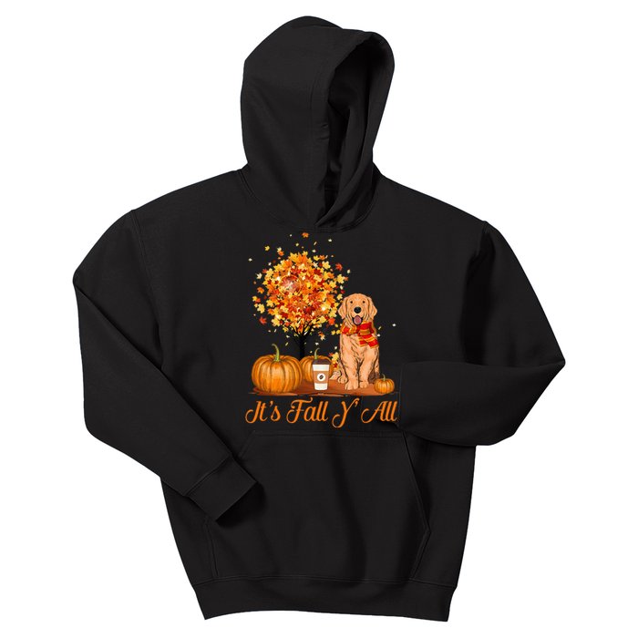 It's Fall Y'All Golden Retrievers Dog Halloween Thanksgiving Kids Hoodie