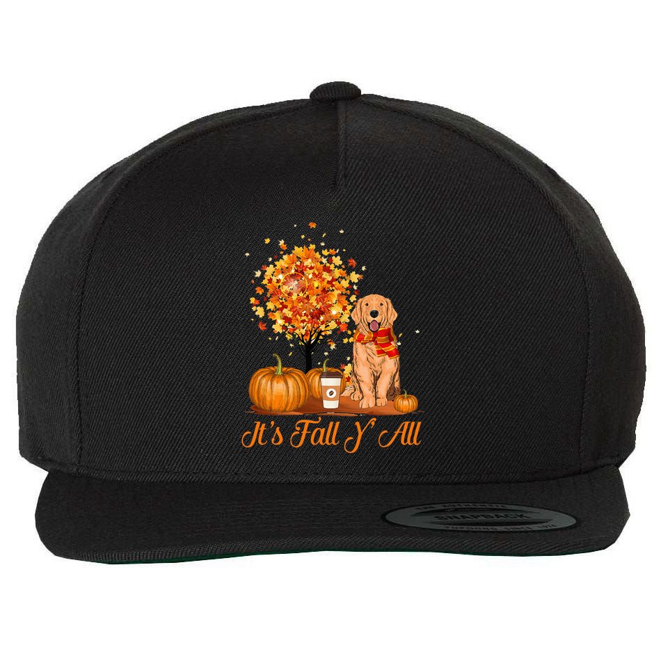 It's Fall Y'All Golden Retrievers Dog Halloween Thanksgiving Wool Snapback Cap