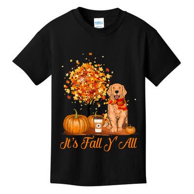 It's Fall Y'All Golden Retrievers Dog Halloween Thanksgiving Kids T-Shirt