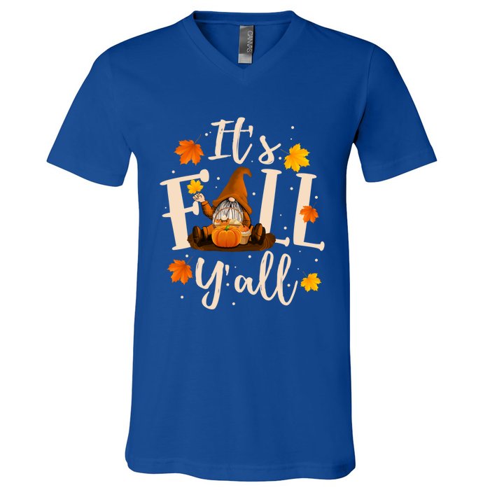 ItS Fall YAll Cute Gnomes Pumpkin Autumn Tree Fall Leaves Funny Gift V-Neck T-Shirt