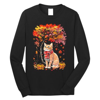 ItS Fall Yall Cat Leaf Fall Tree Hello Autumn Thanksgiving Long Sleeve Shirt