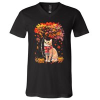 ItS Fall Yall Cat Leaf Fall Tree Hello Autumn Thanksgiving V-Neck T-Shirt