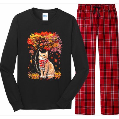 ItS Fall Yall Cat Leaf Fall Tree Hello Autumn Thanksgiving Long Sleeve Pajama Set