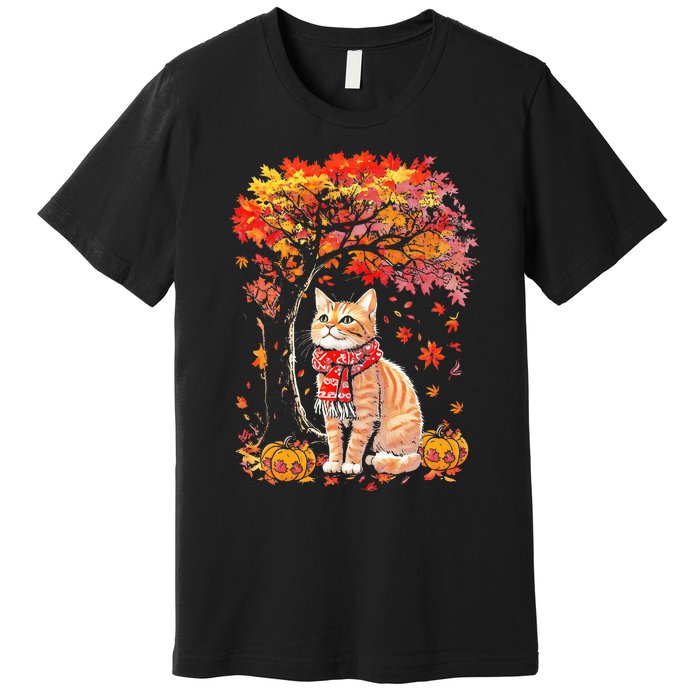 ItS Fall Yall Cat Leaf Fall Tree Hello Autumn Thanksgiving Premium T-Shirt