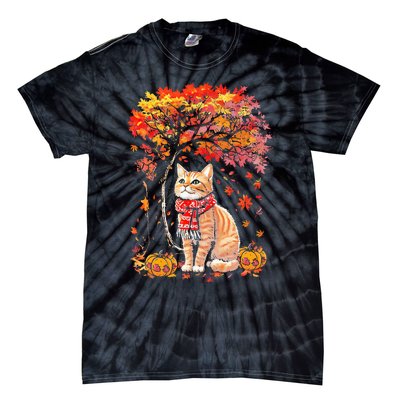 ItS Fall Yall Cat Leaf Fall Tree Hello Autumn Thanksgiving Tie-Dye T-Shirt