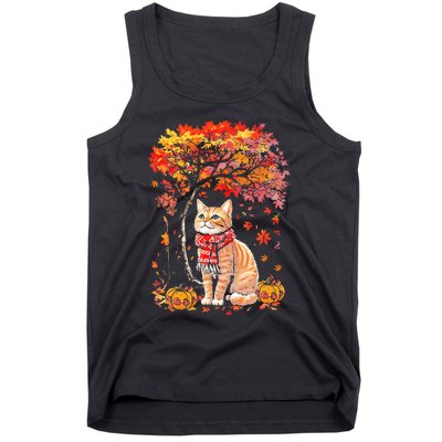 ItS Fall Yall Cat Leaf Fall Tree Hello Autumn Thanksgiving Tank Top