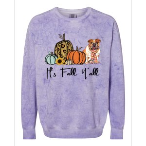 ItS Fall YAll Yellow Bulldog Dog Leopard Pumpkin Falling Gift Colorblast Crewneck Sweatshirt