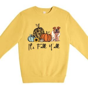 ItS Fall YAll Yellow Bulldog Dog Leopard Pumpkin Falling Gift Premium Crewneck Sweatshirt