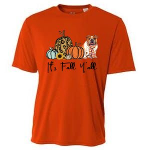 ItS Fall YAll Yellow Bulldog Dog Leopard Pumpkin Falling Gift Cooling Performance Crew T-Shirt